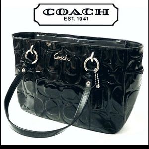 Coach Signature Embossed Patent Black Leather Bag